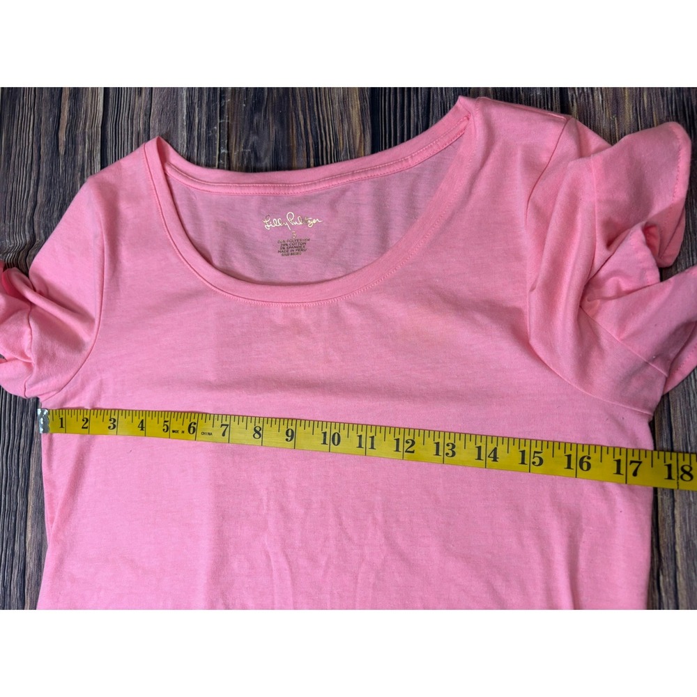 Lilly Pulitzer T-Shirt Womens Small Pink Slub Knit Ruffle Sleeve Scoop Neck - Picture 6 of 12